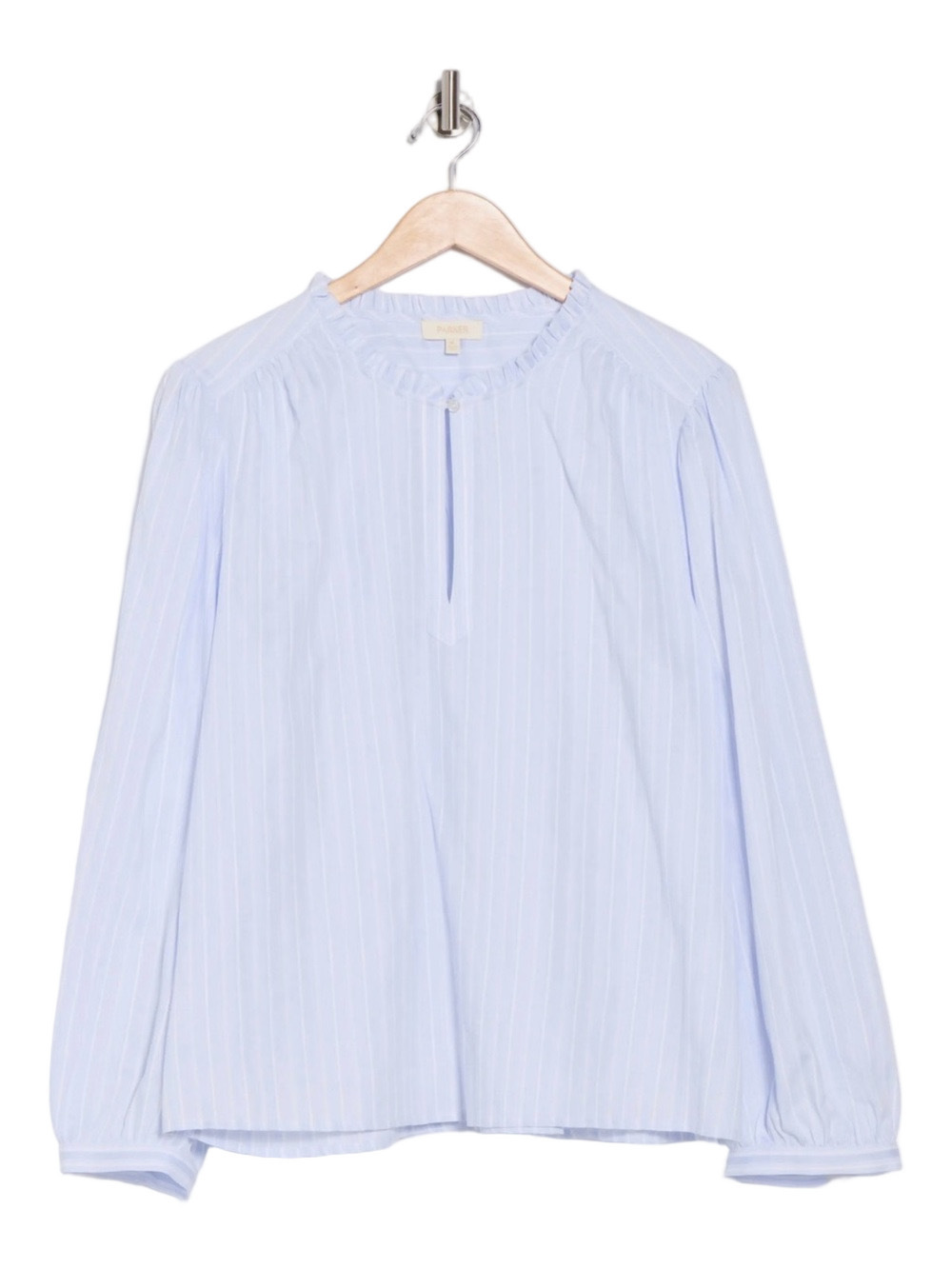 Parker The Alora Stripe Long Sleeve Cotton Blouse w/ Ruffle-Neck, Size L, NWT